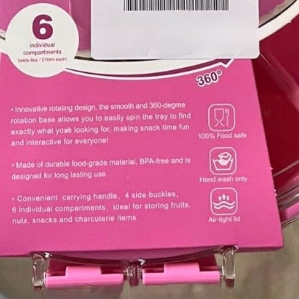 NEW- CWC -Cook With Color- On-The-Go Rotating Snack Box 6 Compartments-Hot Pink - Picture 3 of 3